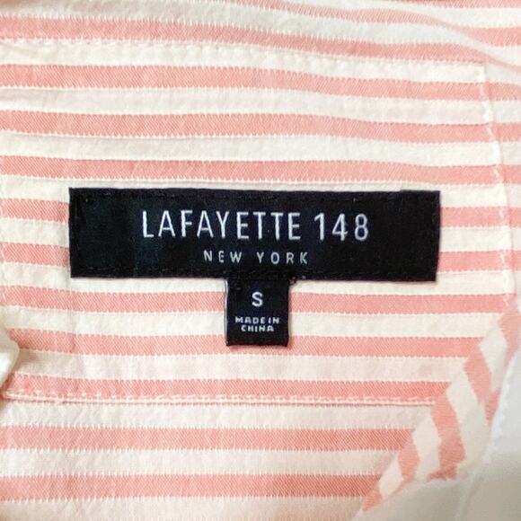 Lafayette 148 Striped Button Down Cotton Shirt Top Pink Size S - Picture 3 of 4